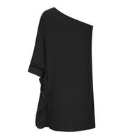 HOMCHY Crne haljine za žene rame na pola rukava izdubljeno je ispisano casual daliy mini haljina crna xl