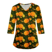 Tking modni vrhovi rukava za žene plus veličine V izrez Halloween Print majice Grafička džepa bluza zelena xl