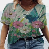 Žene plus veličine T-majice Casual V izrez cvjetni ispis kratki rukav na vrhu labavog vremena za svakodnevno trošenje