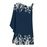 Žene ljetne haljine za žene Datum Ležerne prilike bez rukava s rukavima, cvjetna haljina s ramenom plava 2xl
