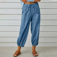 Hlače za žene Trendi Trendovi Žene Ljeto Ležerne prilike Labavi pamučni i posteljina Pocket Solid pants