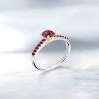 Gem Stone King 0. CT okrugli ružičasti turmalin crveno stvorio rubin srebrni i 10k žuti zlatni prsten