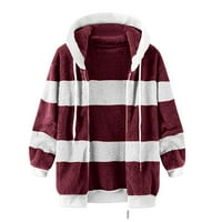 SKSLOEEG jakne za žene Ležerne prilike sa dugim rukavima Zip Sherpa jakna s kapuljačom, dugačkim kardiganskim džemper za ispis prema kaputima, crvena 3xl