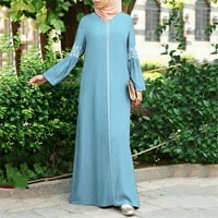 Vivianyo HD haljine za žene dugih rukava za žene musliman abaya duga haljina cvjetna tiskana vintage kaftane islamske maxi haljine bljeskati nebesko plavo