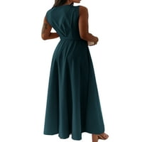 Gronja ženska zabava duga haljina V izrez Maxi haljine bez rukava s rukavima, žene labave boje u boji crnkasto zeleni xl