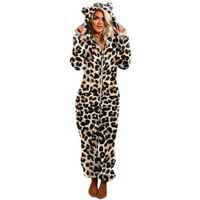 Jumpsuitsi za žene Dressy Unise odrasli Leopard Onesie Hoody Pajamas Zipper UP UP Plišani kombinezon
