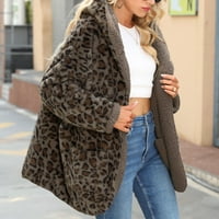 Zimski kaputi za žene plus veličine zimski leopard tisak kaputa jakna dugi rukavi s dugim rukavima, otvorene prednje reverske gornje odjeće a