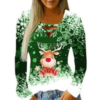 Yyeselk majice s dugim rukavima za žene Božićni ispis Nepravilni V-izrez Na vrhu Slatkim Xmas Reindeer