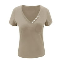 DTIDTPE majice za žene, casual puni gumb V-izrez labav majica kratkih rukava Top ženskih vrhova