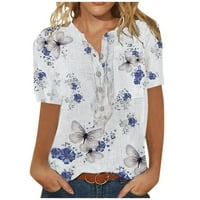 UUBLIK Womens Ljetna košulja Žene Ljeto Casual majica kratkih rukava Dugme za bluzu pulover u okruglim