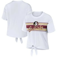 Ženska habanje Erin Andrews Bijeli Florida State Seminoles Striped Front Crnot Obrezana majica