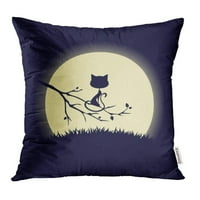 Žuta životinja crna mačka na punom mjesecu jesenska grana crtani tamni ravni gotički jastuk za jastuk