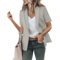 PLOKNPLQ jakne za žene Žene Čvrsto jedno dugme Rever kratki rukav Slim odijelo Blazers za Daliy Work Work Tops za žene usjev vrhovi sivi xxl