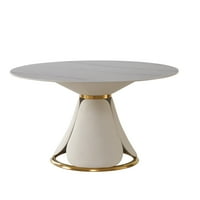53 Leavader White Sintretirani kamen okrugli trpezarijski stol sa nehrđajućim čeličnim bazom sa stolicama za ručavanje