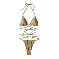 Ženski bikini kupaći kostimi od punog plaža trokut kupaći kostimi setovi Criss Cross zavoj rebrasti kupaći odijelo Ljetna uz more odjeća za djevojke Popust kafa XL