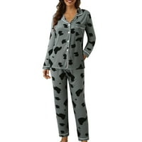 Pajama setovi za žensko casual rever dugme Peach Plaid Ispis Dvije duge rukave pidžame pidžama veličine m