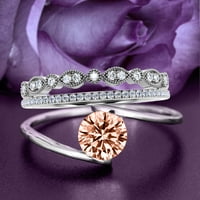 Solitaire Carat Round Morgatite Jedinstveni zaručni prsten, dva vjenčana prstena za udubljenje u srebru