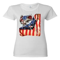 Divlji bobby bass američki zastava Patriotski orlov ženski grafički tee, bijeli, mali, mali