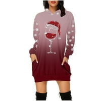 Yyeselk Womens Božićni kralježni duksak dugih rukava s dugim rukavima košulja haljina za prevelike labave fit pulover vrhovima sa džepovima