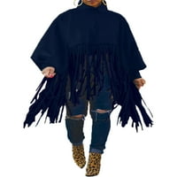 Ženska turtleneck Fringe vrhovi bating jakna s dugim rukavima Vintage Tassel Poncho Cape prevelika haljina od pulover