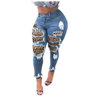 Daqian traperice za žene plus veličine Ženska dugme High Squik džep Leopard rupe Jeans Hlače Slim Traper