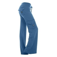 Ženske mršave teretne hlače Pocket modni čvrsti opušteni kotači elastične struke FIT CASEL DNEVNI BLUE