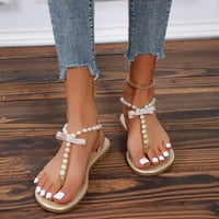 Lulshou Womens Sandale, Ženska ležerna plaža Ljetne modne cipele Pearl perla luk ravna peta papuče sa