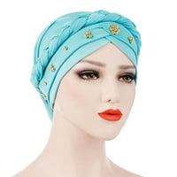 Yebay Ženske pletene perle Dekoracija šešira meka glava šal za glavu Headwrap, vino crveno