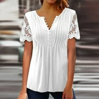 Clearsance Ljetni vrhovi za žene Trendy bluza Žene kratki rukav Ležerne prilike pune labave bluze V-izrez, bijeli, xxxl