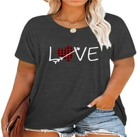 Anbech Women Heart tiskani plus veličine T-majice Grafički ljubavni klicanje Short Short rukavi Tees Slatka majica za prevelike veličinu sa okruglim vratom