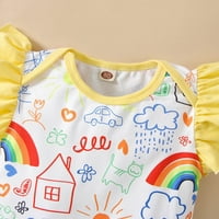 Rovga Kids Girls Baby Toddler BodySuits Flyne rukave Cartoon Rainbow Ispiši ruffles ROMPER kombinezon