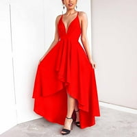 Ljetne haljine za žene modni casual V-izrez kratki rukav čvrsti molci i bljeskalice haljine za gležnjeve, labave ženske haljine crveno xl