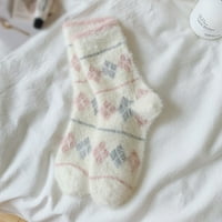 Ženske zimske tiskane koralne čarape Newlip Podne čarape Čarape Velike čarape za Božić B Jedna veličina