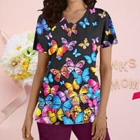 Košulje mama Amidoa za žene Ženski modni kratki rukav V-izrez V-izrez Vrhovi radne boje Sparkly Tisak