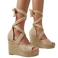 Žene čipke Up platforme Wedge Espadrille Sandale Open Foose Cross Slingback Ljetne cipele