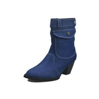 Rotosw dame zimske cipele Neklizajuće traper blok pete čizme rade modni okrugli nožni boot plavi 8