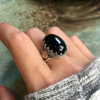 Prstenje nakita Moda Elegantni crni kameni nakit Reljef Skulptura za ljuljanje nakita Angažiran prsten