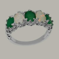 Britanci napravio 14k bijelo zlato prirodno-smaragdno i opal ženski vječni prsten - Opcije veličine - veličina 7.25