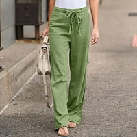 Široke pantalone za noge za žene modne žene čvrste pamučne posteljine kašike ravno casual dugačke pantalone ženske hlače zelene 2xl