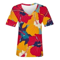 Ljetna ušteda klirenca majica MIARHB dame cvjetni elementi tiskali V-izrez kratki vrući ružičasti xxl