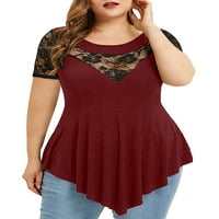 Ženska seksi cvjetna čipka na vrhu bluza s kratkim rukavima plus szie casual slim fit tuc neregularna ljuljačka majica