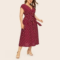 RBAOFUJIE Ljetne haljine za žene Žene Ležerne prilike plus veličine V-izrez na rukavu od pucketa od tiskane kaiševe ženske haljine haljine casual crvena haljina
