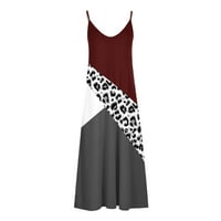 Žene Ležerne prilike Leasur Sling Maxi Leopard Ispis Patchwork Lood duga haljina Seksi V izrez Haljina