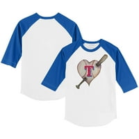 Toddler Tiny Turpap White Royal Texas Rangers Heart Bat 3 4 rukava Raglan majica