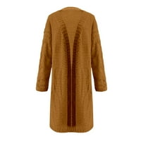 Cardigan za ženske jesenje i zimske pune boje srednjeg pletiva sa velikim rubom Ležerne prilikom otvorenog prednjeg kardigana džemper za jesen za žene žuti xl