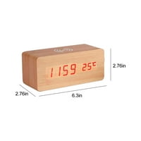 Drveni sat LED digitalni sat Createvi Bežični punjenje Elektronski termometri Budilica Sat Duals Napajanje Voice Control funkcija Khaki