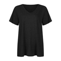 Ženski ljetni bluze V-izrez Čvrsti bluza s kratkim rukavima na vrhu crne s