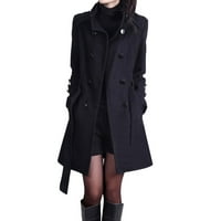 Ženski gumb s dugim rukavima kaput srednji duljinski kaput žene modni zimski zimski topli dug gumb dugih rukava jaknu sa kaišem