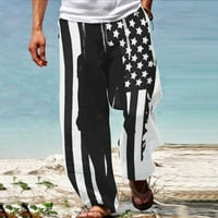 ERSAZI Dnevni pregled neovisnosti 4. srpnja Muškarci Ljeto Ležerne prilike 3D štampanje Elastične struke ravne pantalone Black XL