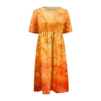 Haljine za žene Ljetna casual haljina cvjetni okrugli izrez kratki rukav A-line haljina Srednja duljina labave haljine narančasta L